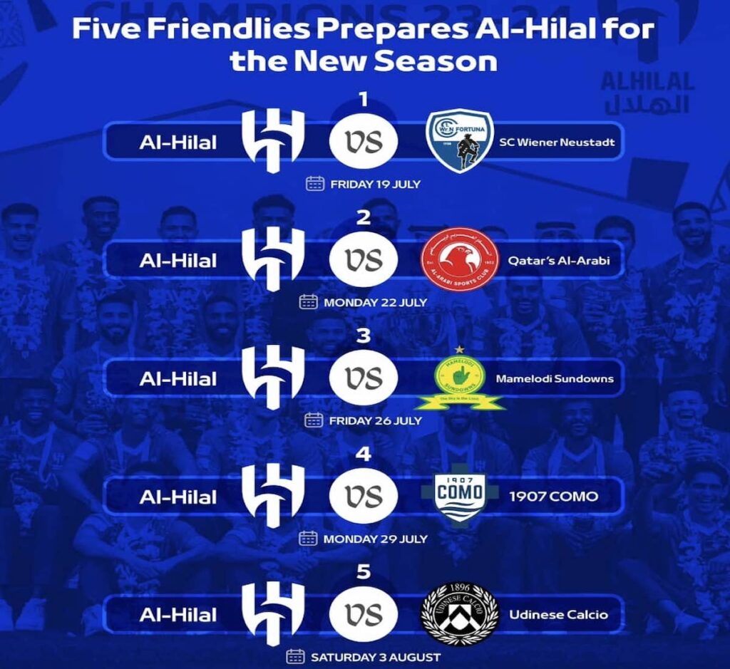 جدول مباريات الهلال الودية عام 2024