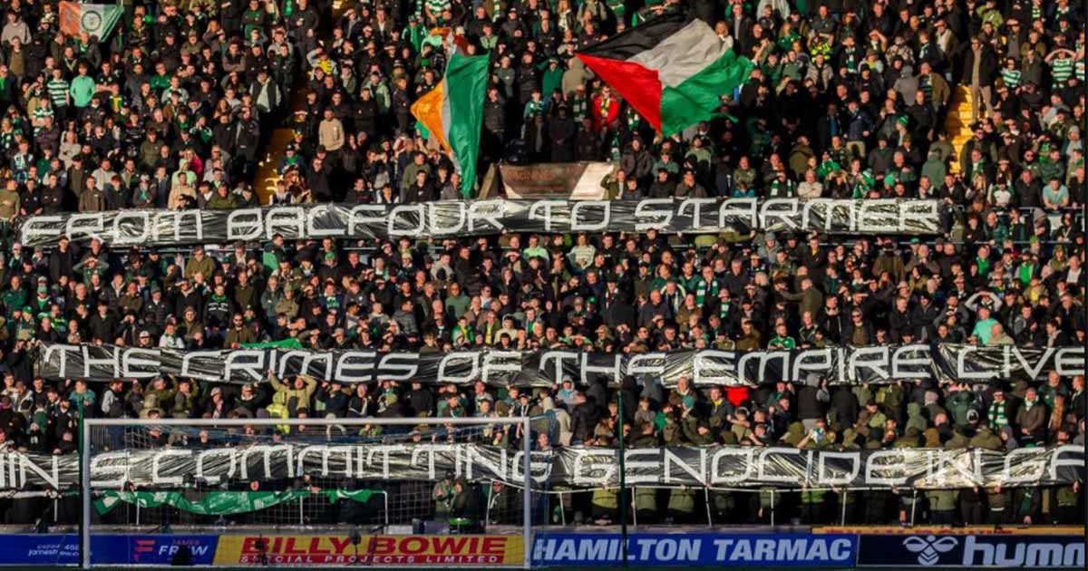 جمهور سلتيك يقاوم "زهرة البوبي" ويحمّل بريطانيا مسؤولية إبادة فلسطين