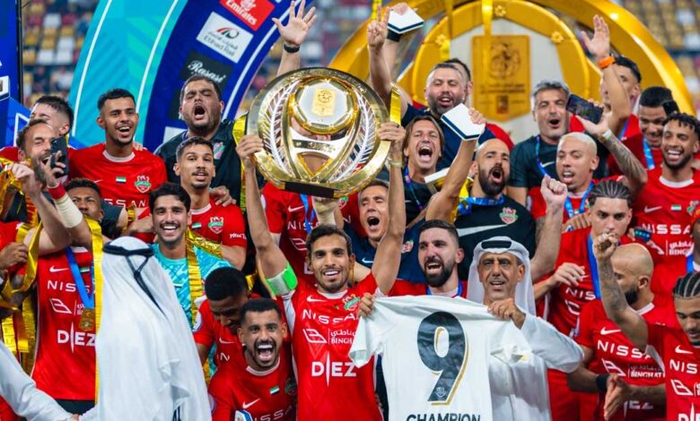 شباب الأهلي يُزين احتفالية اللقب التاسع بثنائية في الجزيرة